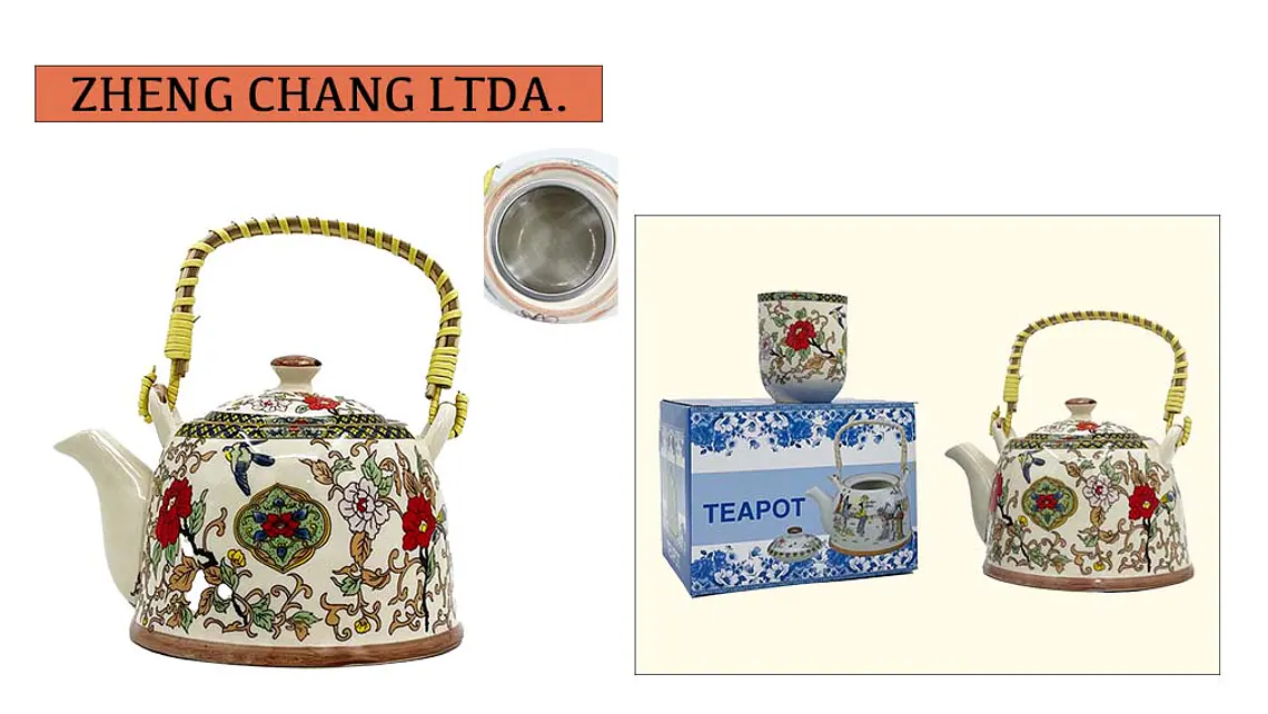 Tetera de ceramica grande grabada Flor (x6) 1