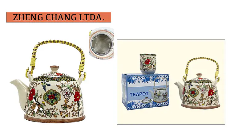 Tetera de ceramica grande grabada Flor (x6) 1