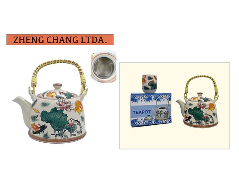 Tetera de ceramica grande grabada Flor (x6)