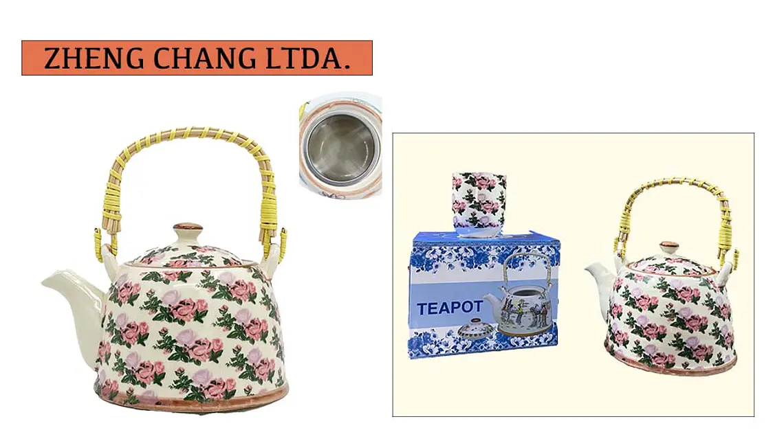 Tetera de ceramica grande grabada Florez Rosa (x6) 1