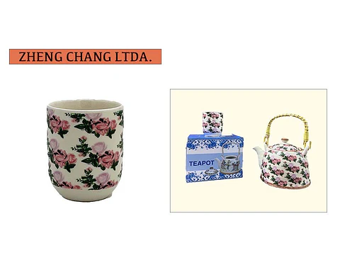 Taza ceramica Estilo Japones grabado Flor rosada (x6)