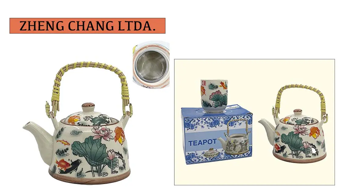 Tetera de ceramica mediana grabada Flor  (x5) 1
