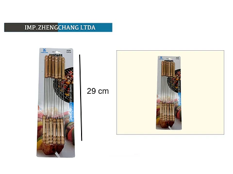 Pinchos/Brocheta metalico para barbacoa mango madera 29cm 12pzas 
