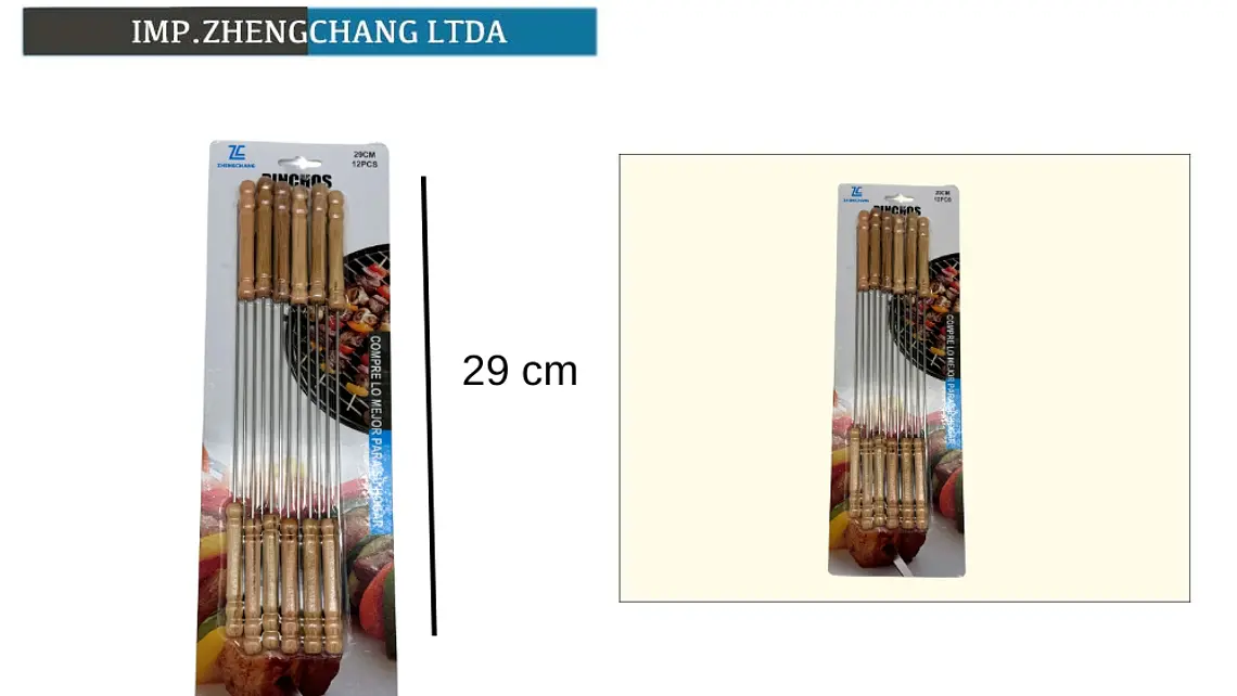 Pinchos/Brocheta metalico para barbacoa mango madera 29cm 12pzas  1
