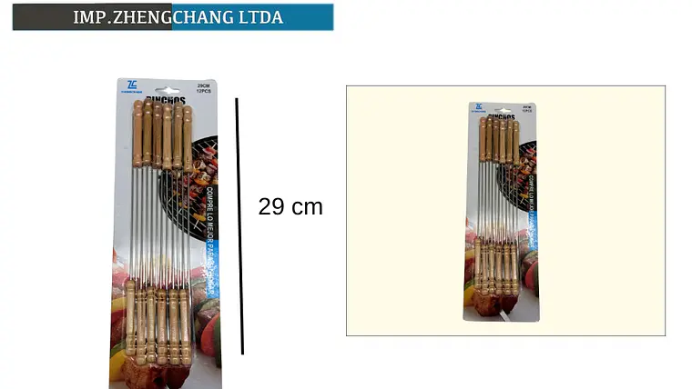 Pinchos/Brocheta metalico para barbacoa mango madera 29cm 12pzas  1