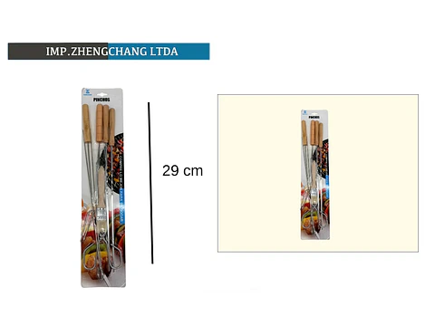 Pinchos/Set Brocheta metalico para barbacoa mango madera 29cm 8pzas