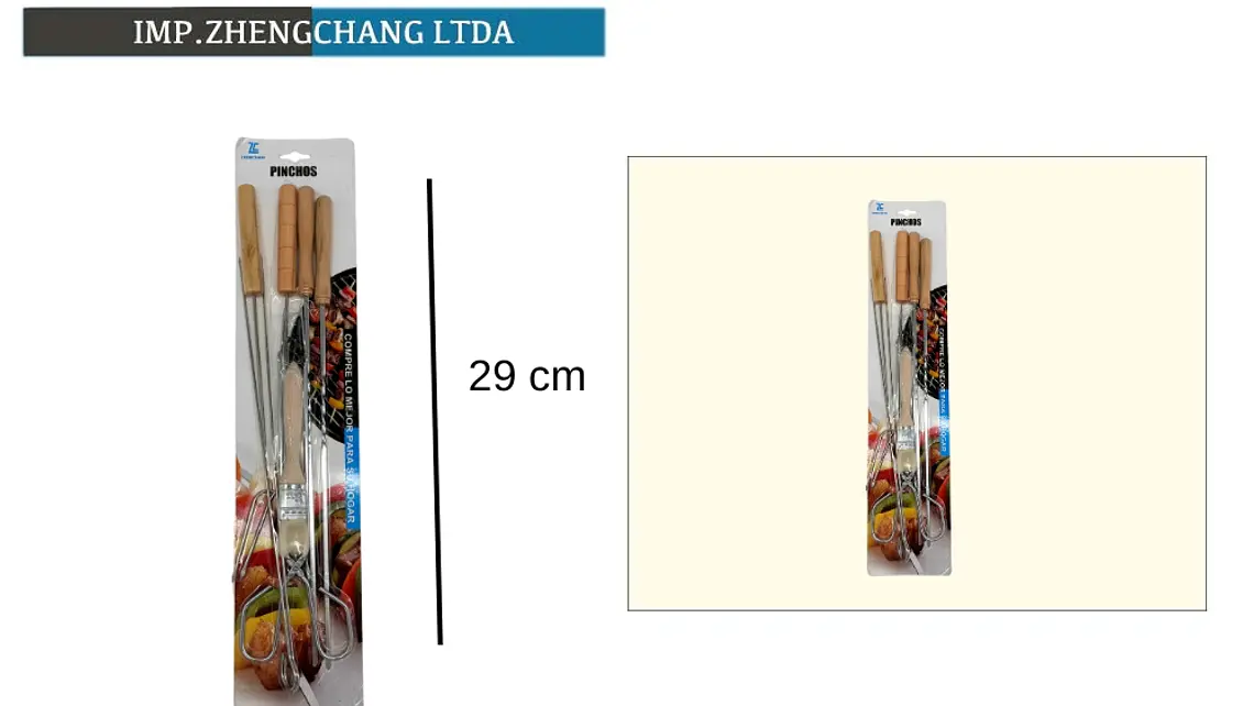 Pinchos/Set Brocheta metalico para barbacoa mango madera 29cm 8pzas 1