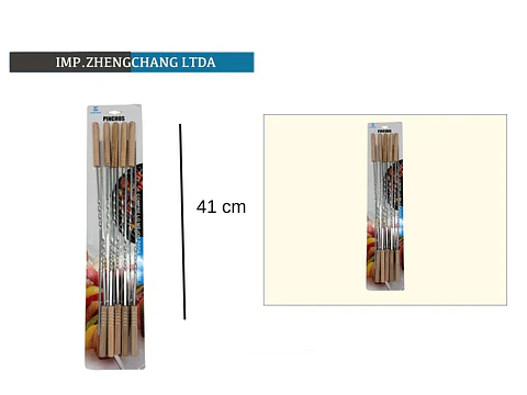 Pinchos/Brocheta metalico para barbacoa mango madera 41cm 10pzas 