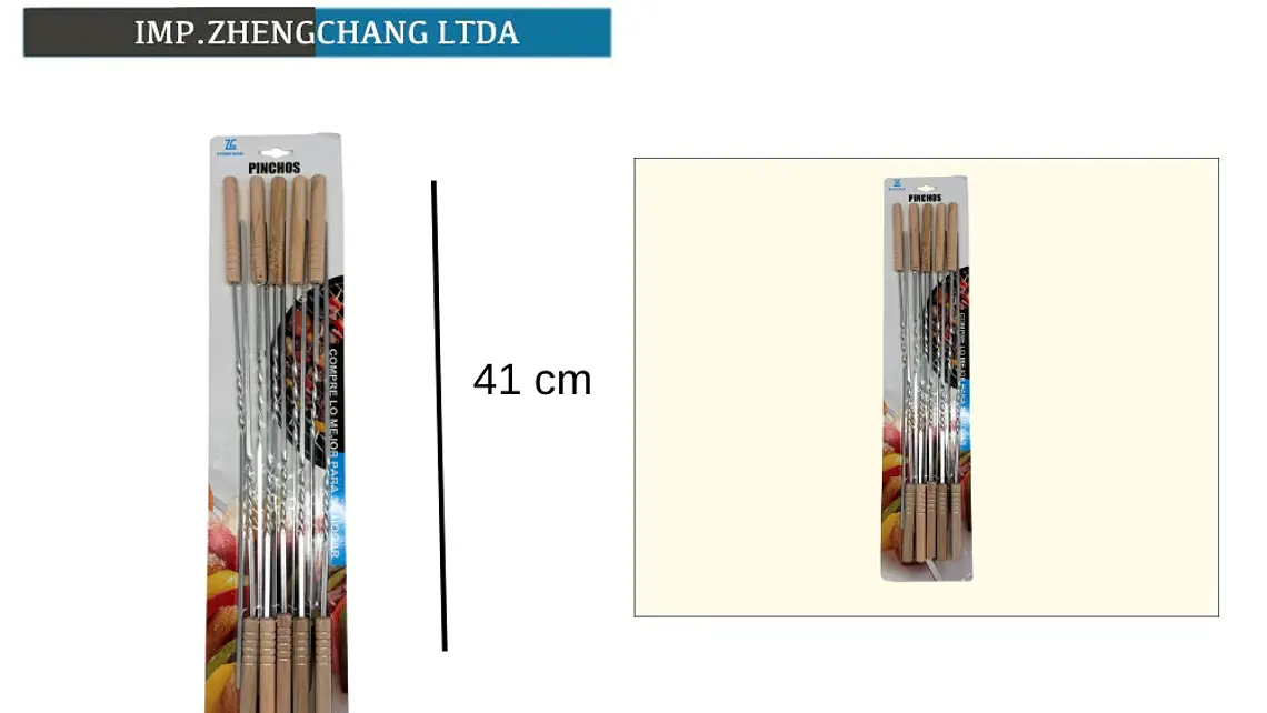 Pinchos/Brocheta metalico para barbacoa mango madera 41cm 10pzas  1
