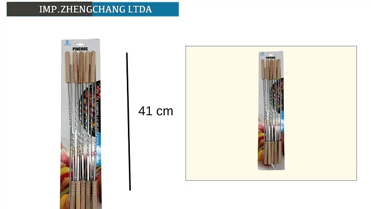 Pinchos/Brocheta metalico para barbacoa mango madera 41cm 10pzas  1
