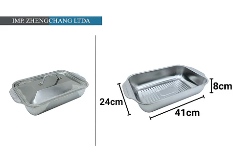 Bandeja de acero Inox con tapa para pescado 41×24×8CM  (x4)