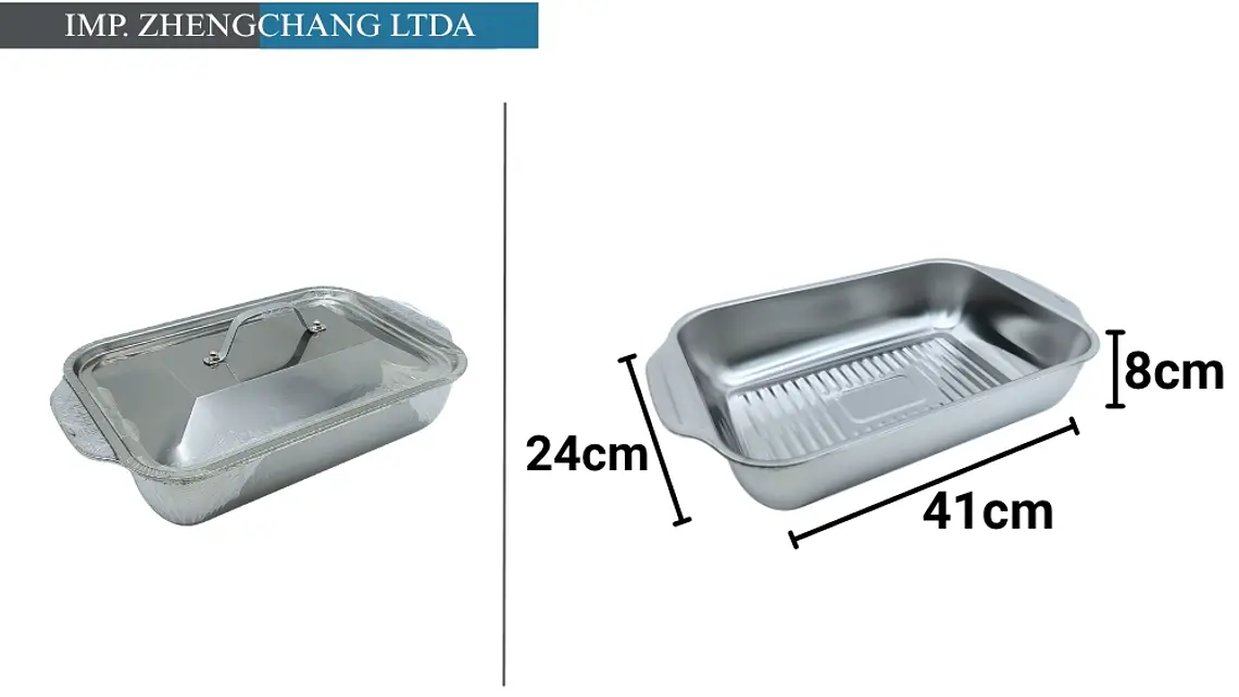 Bandeja de acero Inox con tapa para pescado 41×24×8CM  (x4) 1