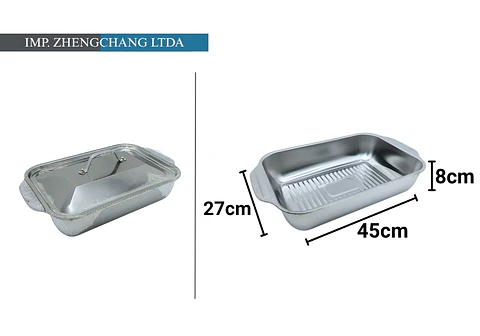 Bandeja de acero Inox con tapa para pescado 45×27×8CM   (x4)