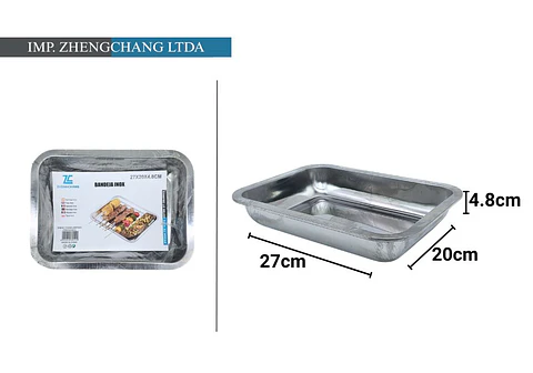Bandeja de acero inox rectangular 200g 27×20×4.8cm (x10)