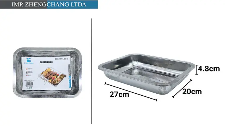 Bandeja de acero inox rectangular 200g 27×20×4.8cm (x10) 1