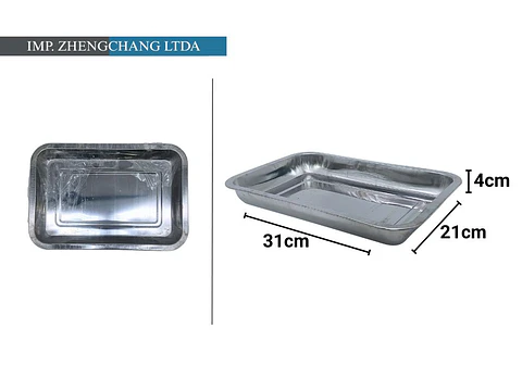 Bandeja de acero inox rectangular 260g 32×22×4.8cm (x10)