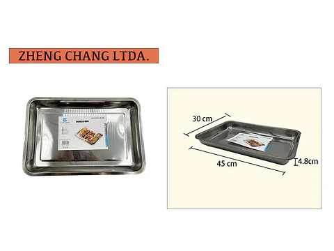 Bandeja de acero inox rectangular 530g 45×30×4.8cm (x10)