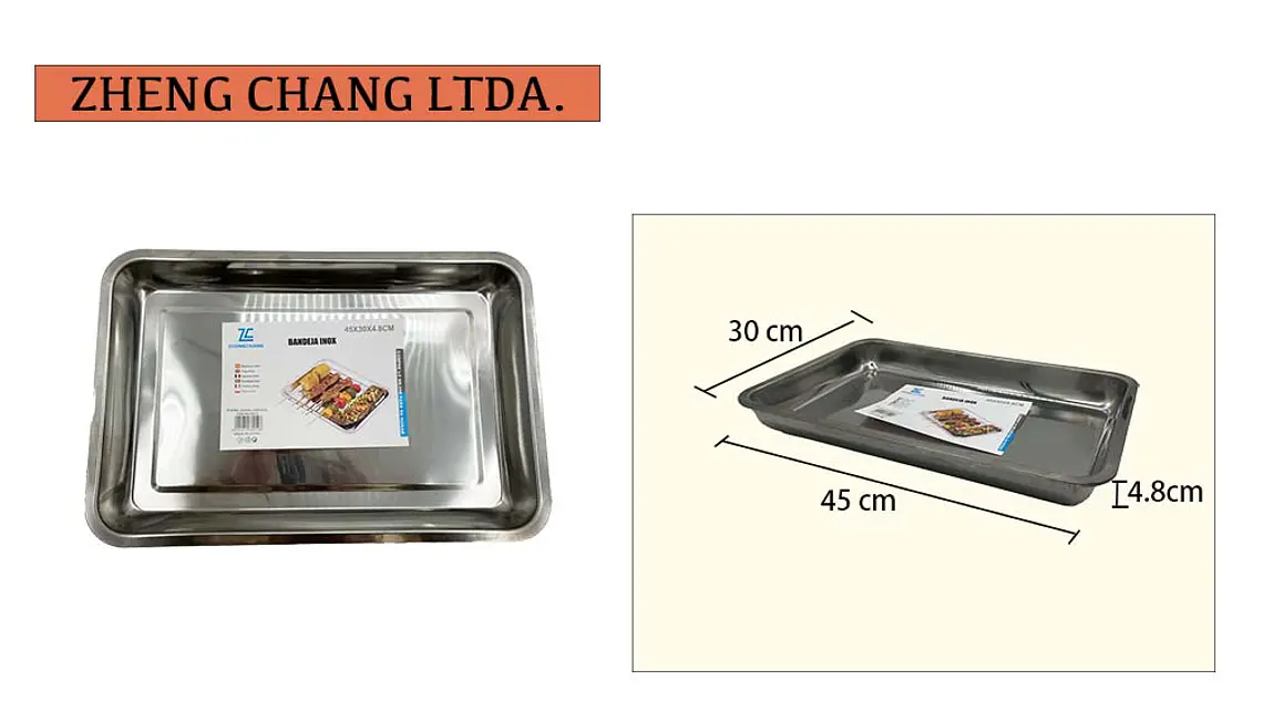 Bandeja de acero inox rectangular 530g 45×30×4.8cm (x10) 1