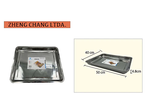 Bandeja de acero inox rectangular 850g 50×40×4.8cm (x10)