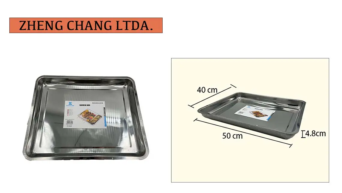 Bandeja de acero inox rectangular 850g 50×40×4.8cm (x10) 1