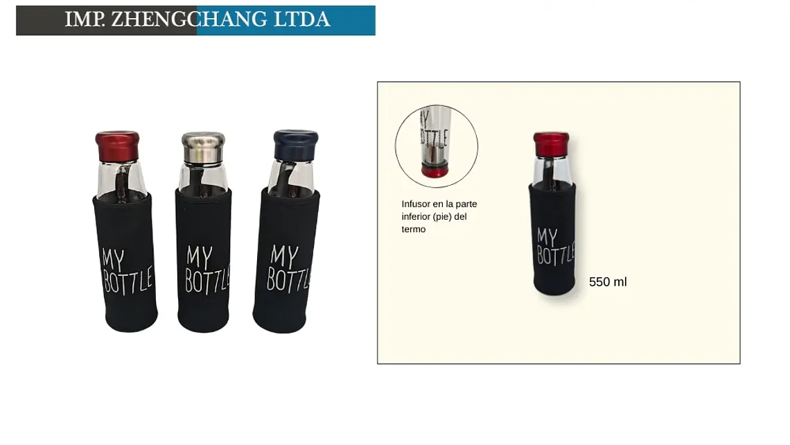 Botella de vidrio infusor y bolsa 550ML (x10) 1