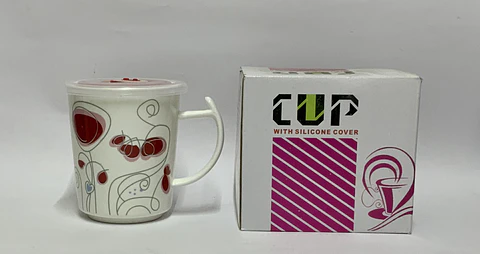 Taza ceramica tapa silicona estampada flores (x10)