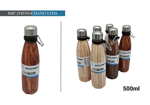 Botella termica con anillo veta madera 500ml (x6)