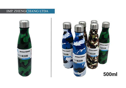 Botella termica con anillo estampado camuflaje mate 500ml (x6)
