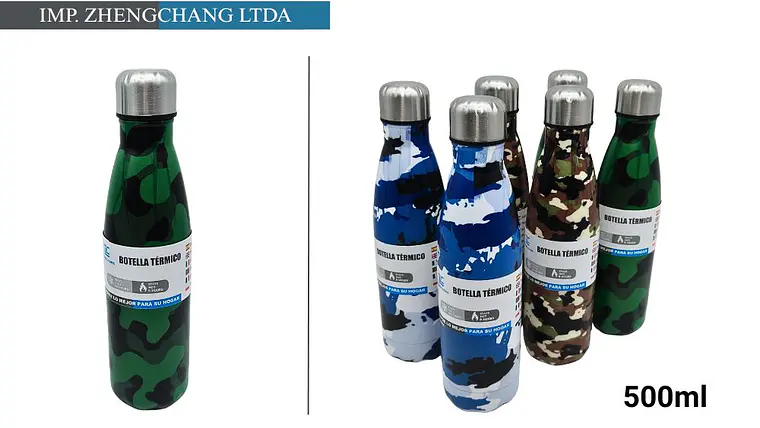 Botella termica con anillo estampado camuflaje mate 500ml (x6) 1