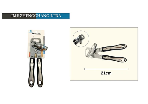 Abrelata doble función mango metalico borde siliconado 21cm (x12)