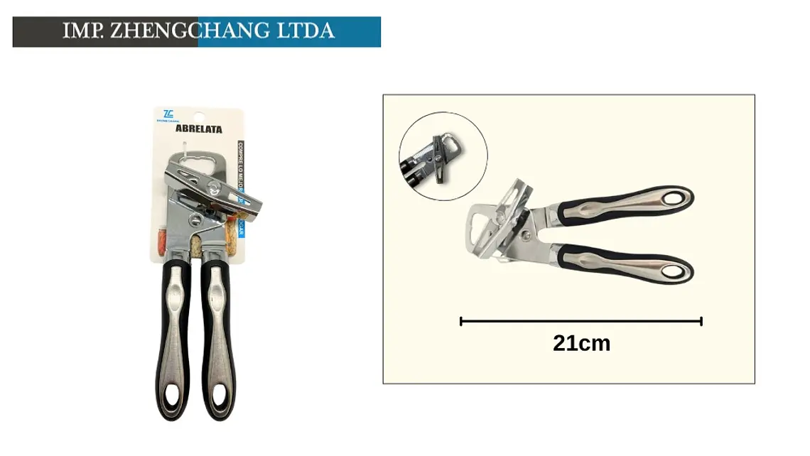 Abrelata doble función mango metalico borde siliconado 21cm (x12) 1