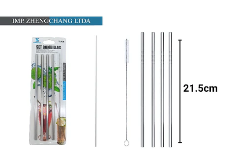 Bombilla metalica set x 4 limpiador 21.5CM (x12)