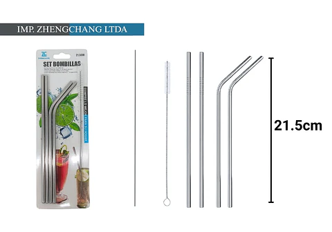 Bombilla metalica set x 4 limpiador 2 estilos 21.5CM (x12)