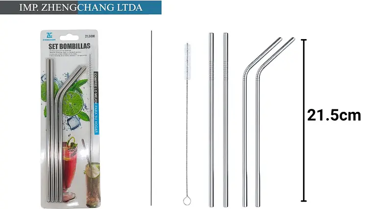 Bombilla metalica set x 4 limpiador 2 estilos 21.5CM (x12) 1