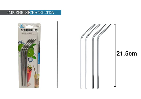 Bombilla metalica set x 4 limpiador dobles 21.5CM (x12)
