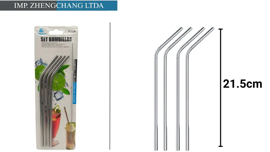 Bombilla metalica set x 4 limpiador dobles 21.5CM (x12) 1