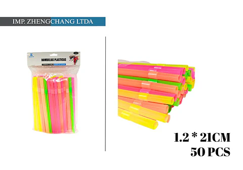Bombilla/pajita de plástico puntas con curva 1.2×21CM 50PCS (x12)
