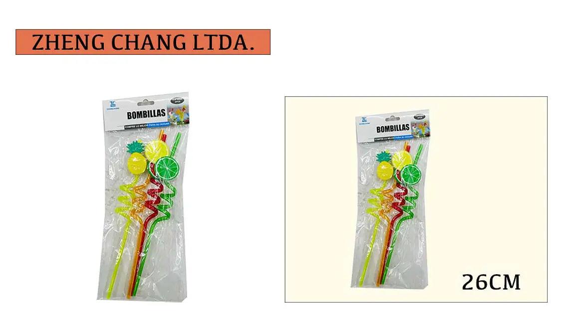 Bombilla/pajita de plástico decorada frutas 26CM 4PCS (x12) 1