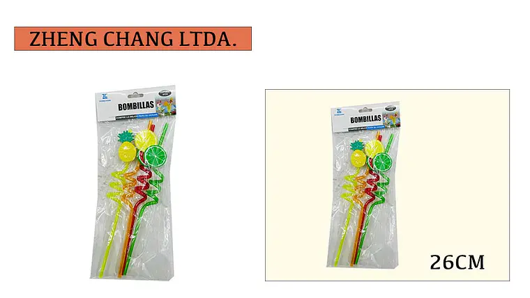 Bombilla/pajita de plástico decorada frutas 26CM 4PCS (x12) 1