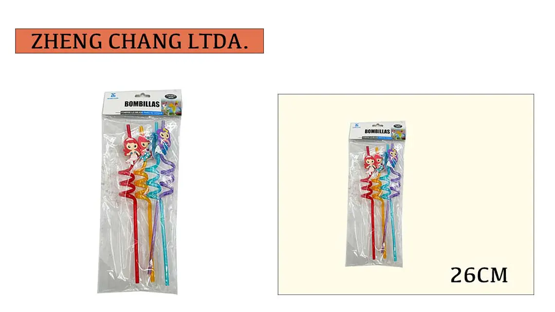 Bombilla/pajita de plástico decorada sirenita 26CM 4PCS (x12) 1