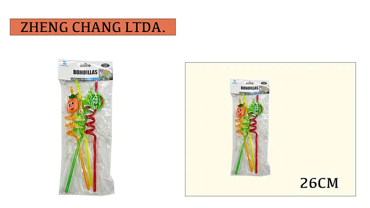 Bombilla/pajita de plástico decorada caritas y frutas 26CM 4PCS (x12) 1