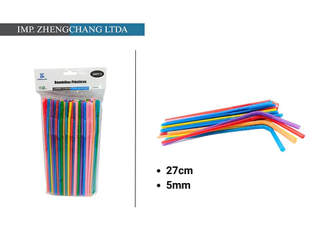 Bombilla/pajita de plástico 27CM multicolores  50PCS (x12)