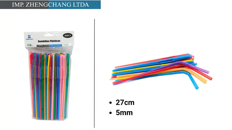 Bombilla/pajita de plástico 27CM multicolores  50PCS (x12) 1