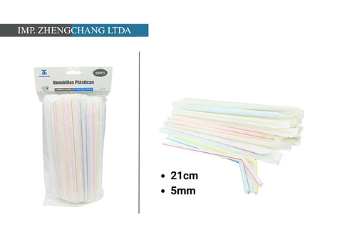 Bombilla/pajita de plástico 0.6x21CM colores cubierta papel ind.  100PCS (x10)