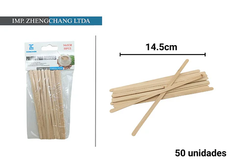 Palito revolvedor de madera 50 pcs 14.5cm (x10)