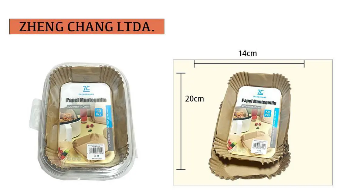 Papel mantequilla para freidora de aire rectangular 22x14x4.5cm  50PCS (x12) 1