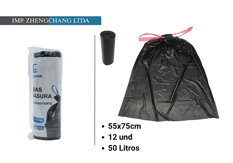 Bolsa de basura con cordon 55×75cm 50Ltrs (12pcs) (x12)