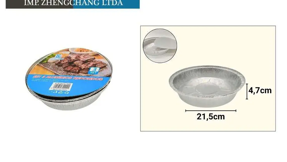 Molde aluminio redondo 21,5×4,7cm set 3 (x12) 1