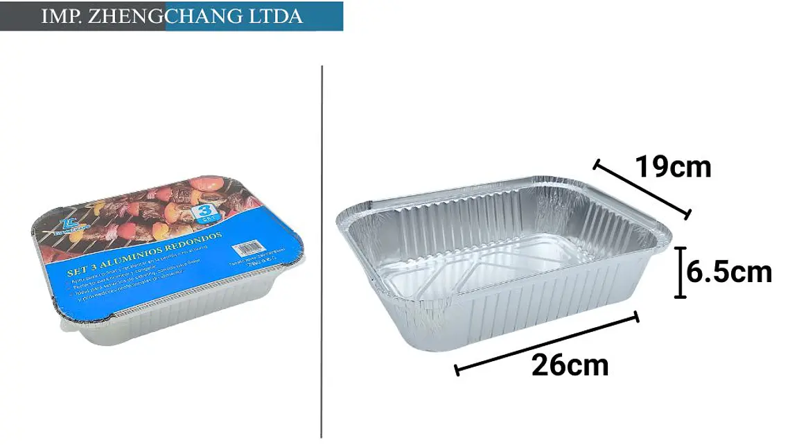 Molde aluminio rectangular 26×19x6.5cm set 3 (x12) 1