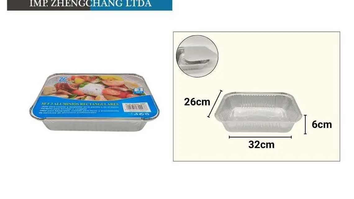 Molde aluminio rectangular 32×26x6cm set 3 (x12) 1